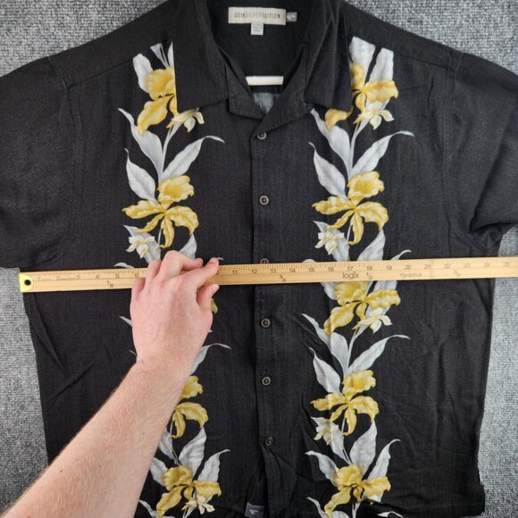 Quiksilver Edition XL Black Green Floral Button Up Shirt Short Sleeve SOFT RAYON - Picture 13 of 16
